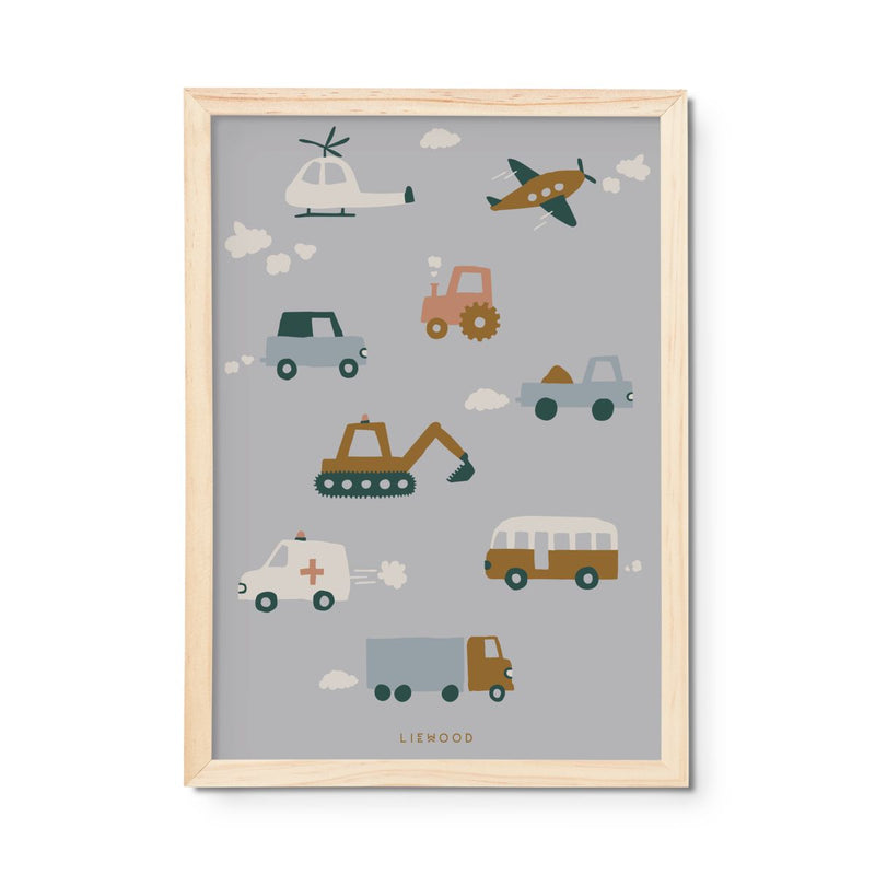 Liewood Beverly poster - Vehicles / Dove blue - POSTER