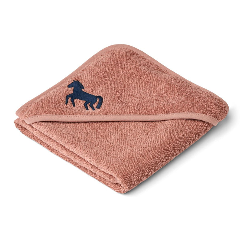 Liewood Batu Hooded Baby Towel - Horses / Dark rosetta - TOWEL / WASHCLOTH