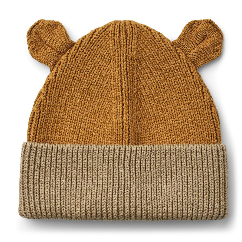 Liewood Gina Rib Knit Beanie with Bear Ears - Golden caramel oat mix - HATS/CAP