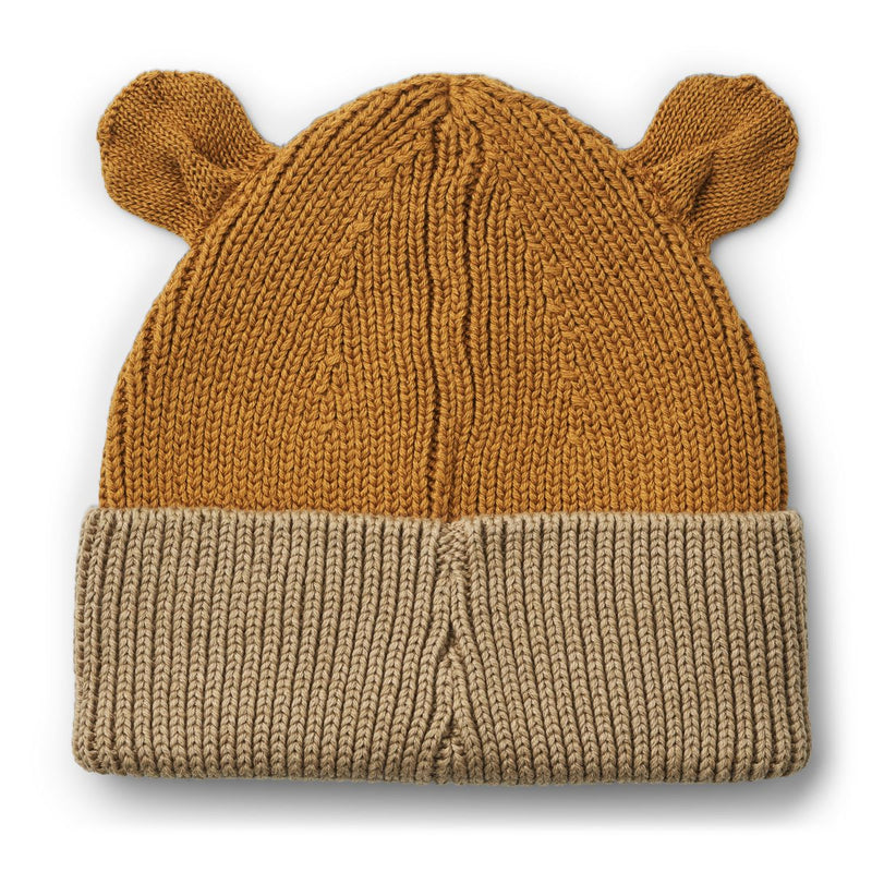 Liewood Gina Rib Knit Beanie with Bear Ears - Golden caramel oat mix - HATS/CAP