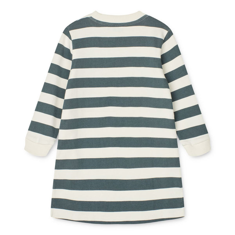 Liewood Floda printed sweat dress - Stripe Creme de la creme /  Whale blue - DRESS