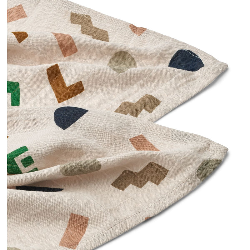 Liewood Lewis Muslin Cloth 2 Pack - Graphic alphabet / Sandy - MUSLIN CLOTH