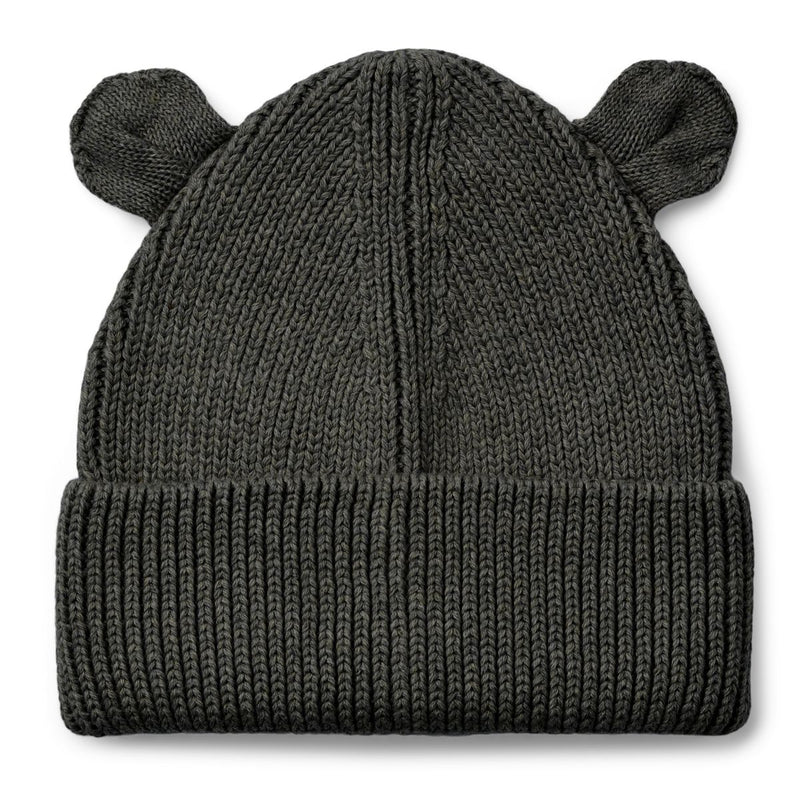 Liewood Gina Rib Knit Beanie with Bear Ears - Dark grey melange - HATS/CAP