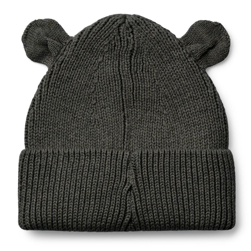 Liewood Gina Rib Knit Beanie with Bear Ears - Dark grey melange - HATS/CAP