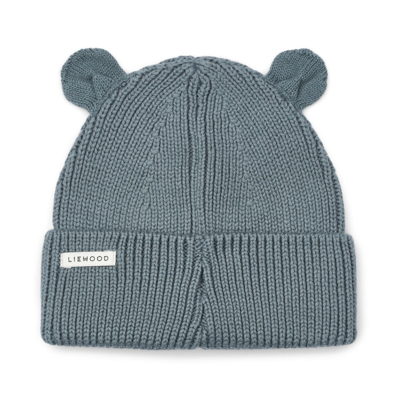 Liewood Gina Rib Knit Beanie with Bear Ears - Whale blue - HATS/CAP