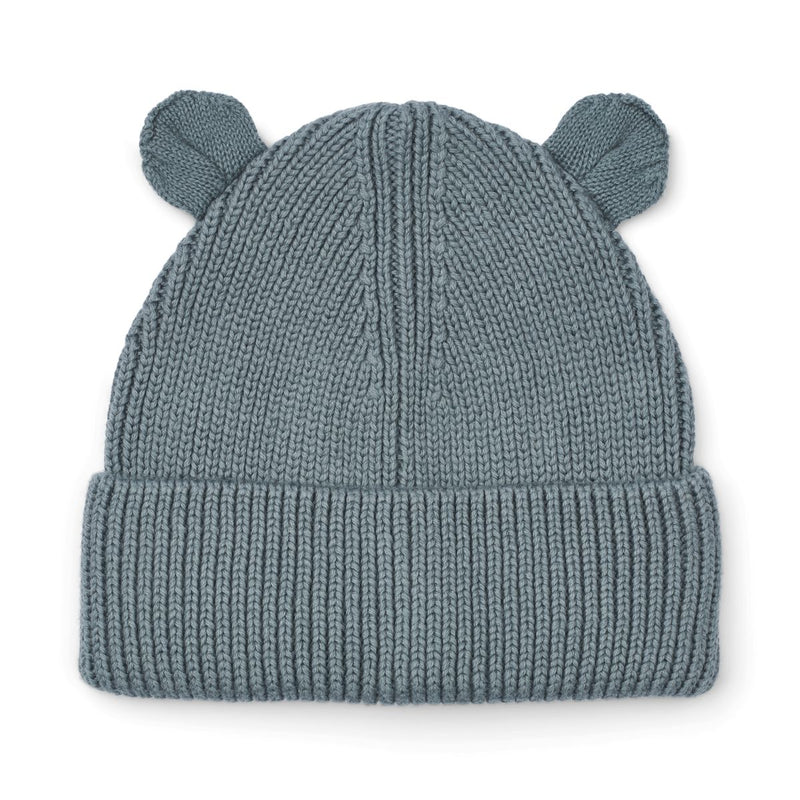 Liewood Gina Rib Knit Beanie with Bear Ears - Whale blue - HATS/CAP