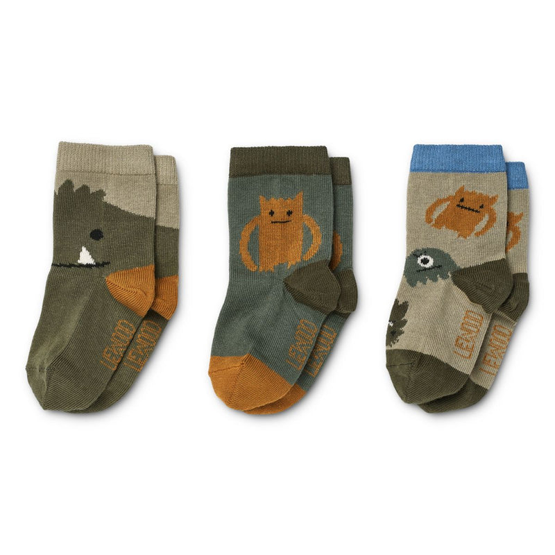 Liewood Silas Cotton Socks 3 Pack - Monsters Blue mix - SOCKS/STOCKINGS