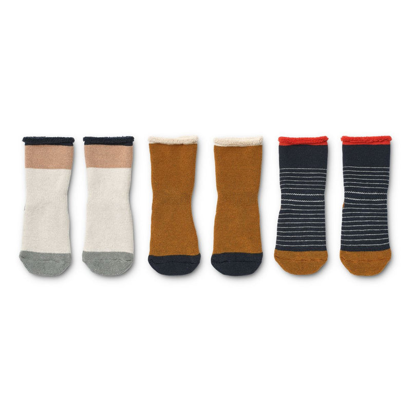 Liewood Eloy Anti-Slip baby socks 3-pack - Y/D Stripe Classic navy / Sandy - SOCKS/STOCKINGS