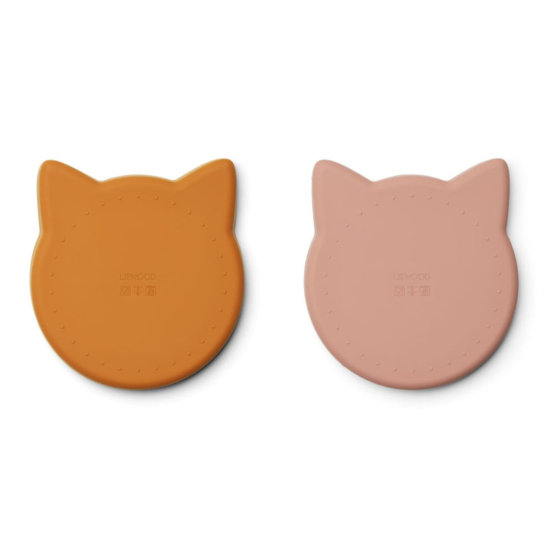 Liewood Marty plate 2 pack - Cat mustard/dark rose mix - PLATE