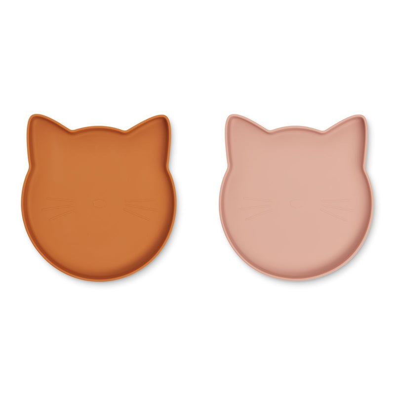 Liewood Marty plate 2 pack - Cat mustard/dark rose mix - PLATE