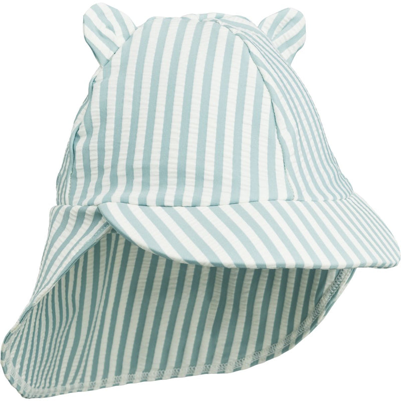 Liewood Senia seersucker sun hat - Y/D stripe: Sea blue/white - SWIM HAT