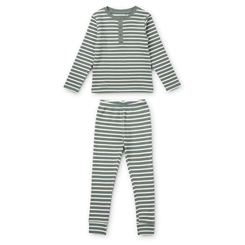 Liewood Wilhelm pyjamas set - Y/D stripe: Blue fog / sandy - PYJAMAS SET