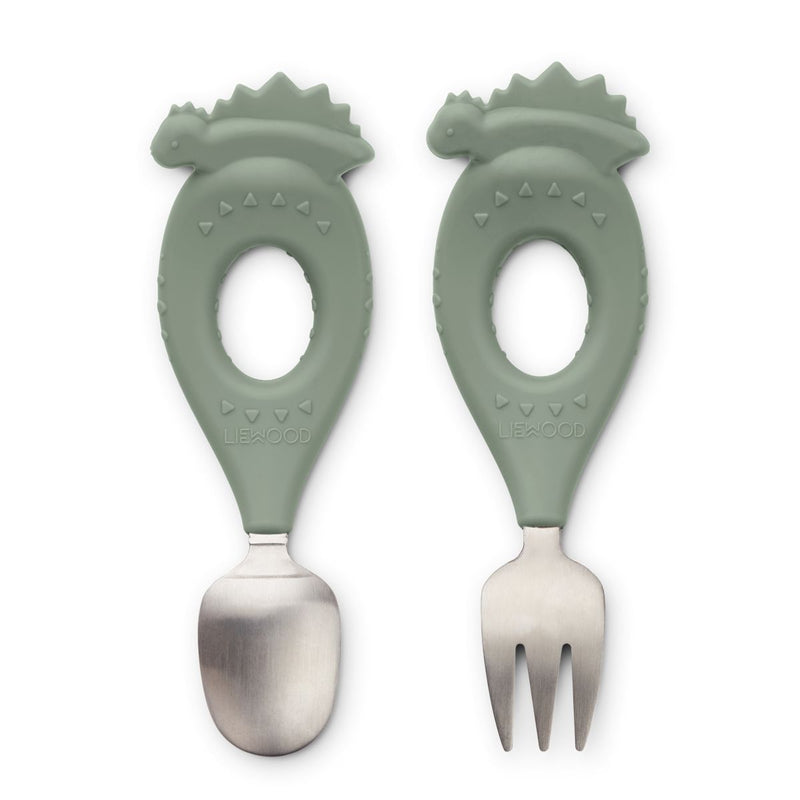 Liewood Stanley baby cutlery set - Dino / Faune green - CUTLERY