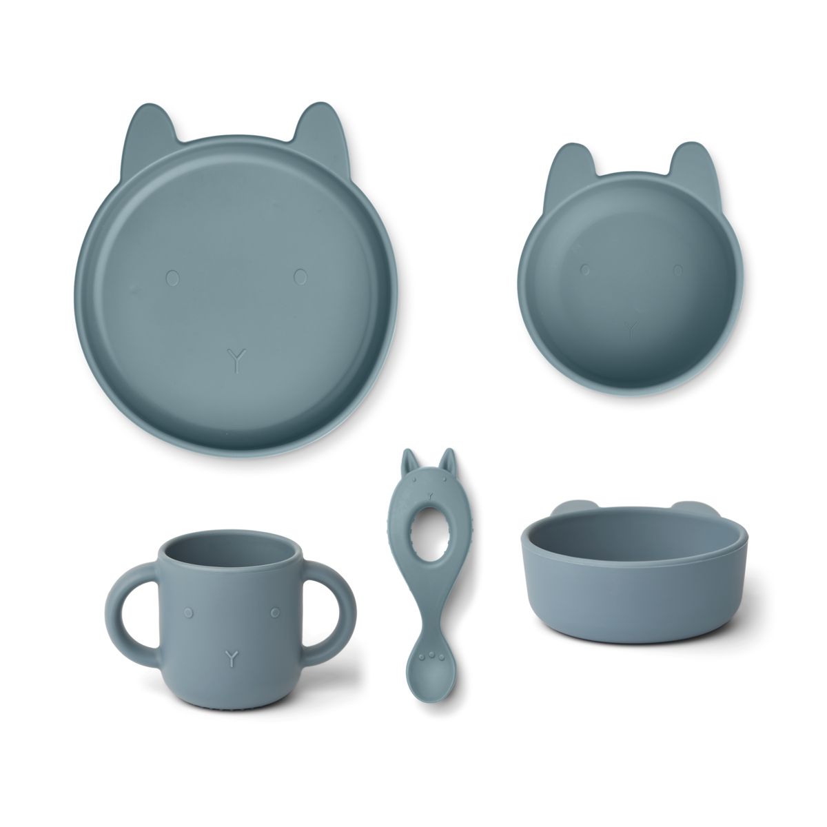 Liewood Vivi Silicone Tableware 4 Pack Baby - Rabbit whale blue - TABLEWARE SET